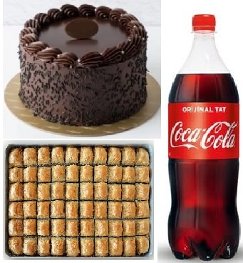 Misafir İkram Seti: Çikolatalı Yaş Pasta Baklava ve Cola pasta
