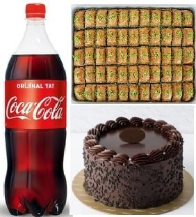 Tatlı Ziyafeti 2-3 Kişilik Pasta Fıstıklı Baklava ve Cola Menüsü pasta